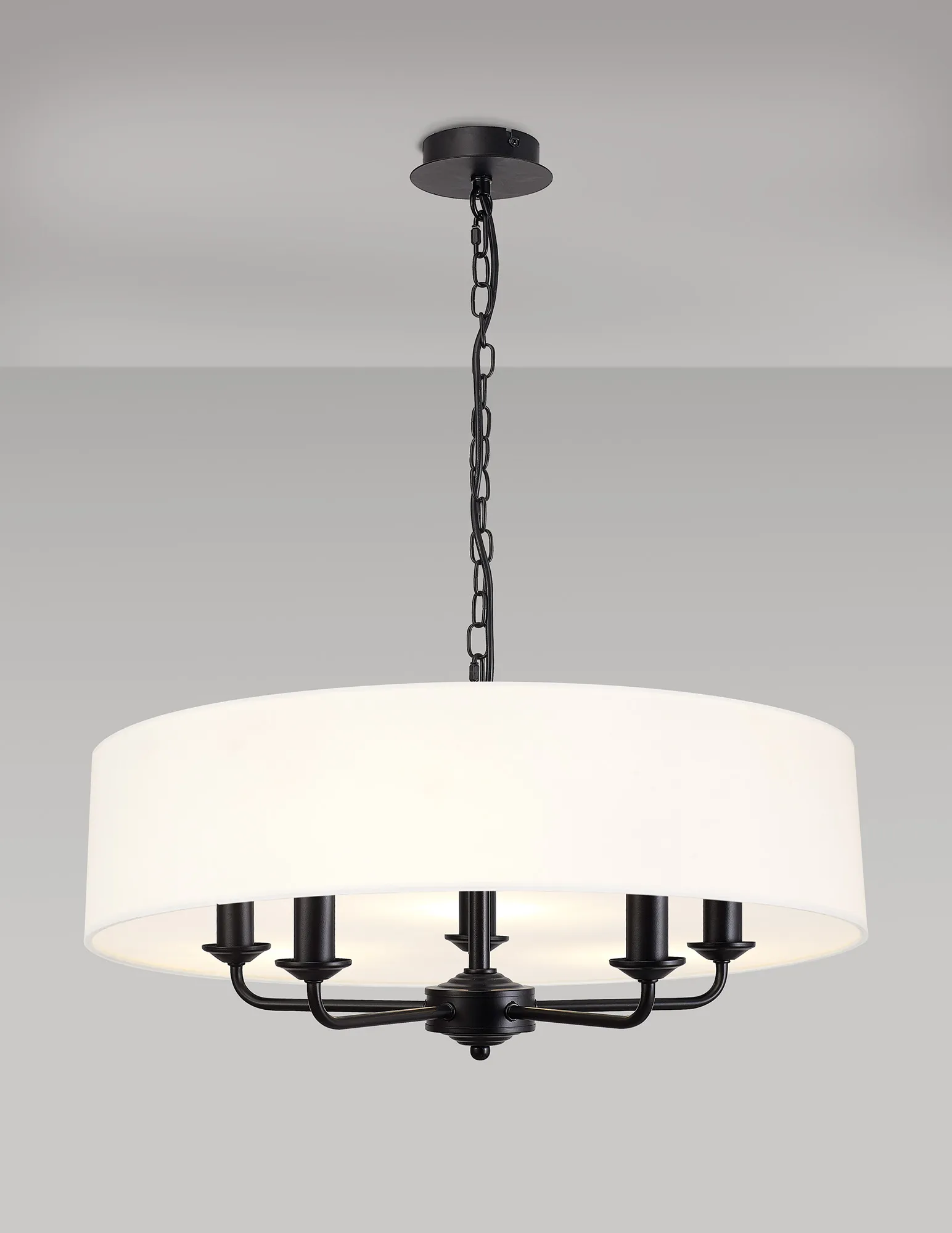 Banyan 60cm 5 Light Pendant Matt Black; White DK1008  Deco Banyan MB WH